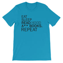 Load image into Gallery viewer, Eat Sleep Read Hood A** Books Unisex T-Shirt Winter Wonderland Pre-order